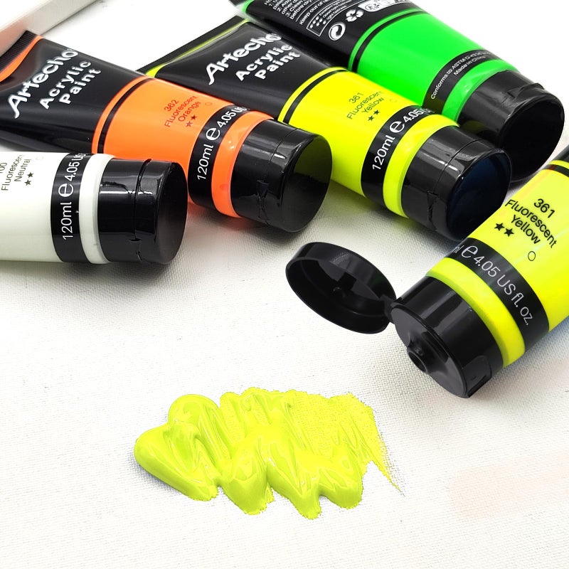 Artecho Glow in the Dark Paint  Neon Yellow Paint (120ml / 4.05oz) Tubes  Art Craft Paints for Canvas  Rock  Stone  Wood  Fabric  Art Supplies - Image 3